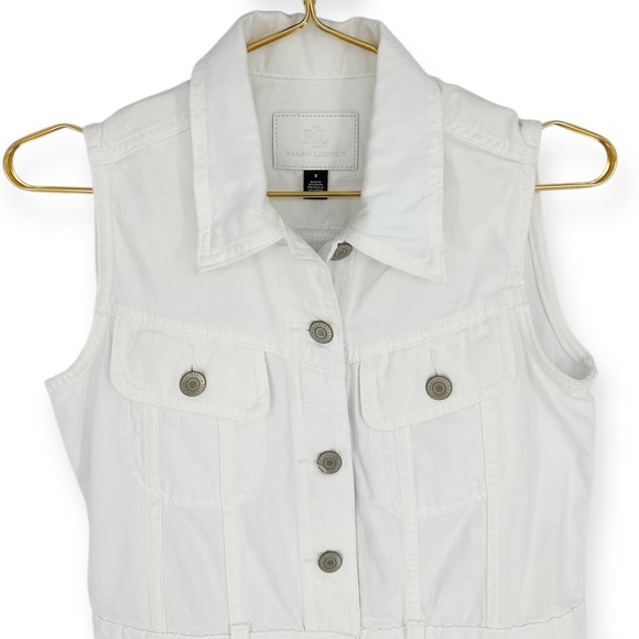Lauren Ralph Lauren Denim Trucker Dress NWT White Sleeveless Button Front Size 8 - Picture 4 of 10